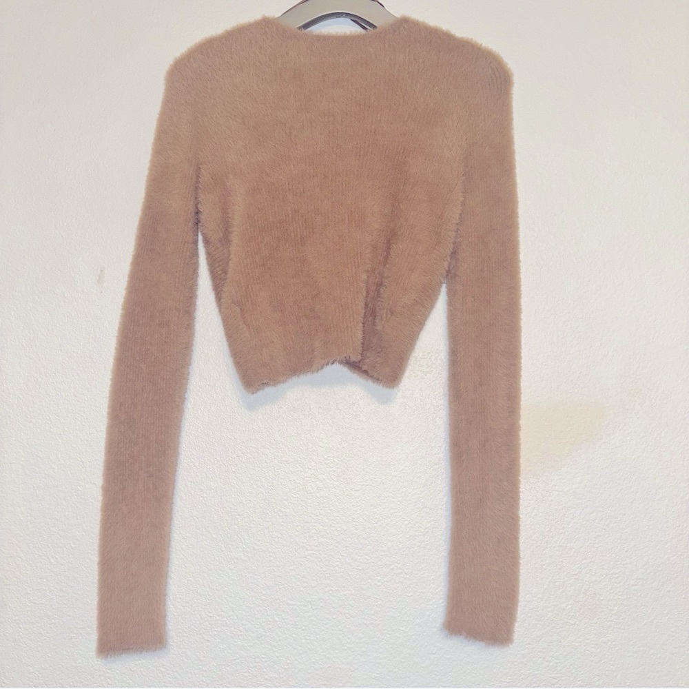 NWT Aerie Tan Fuzzy Knotted Sweater - Picture 7 of 8